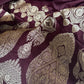 Wine Pure Mashru Katan Zari Banarasi Saree with Rose Gold Zari