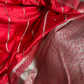 Bright Red Satin Mashru Banarasi Saree with Silver Zari Aada Stripes and Meena Detailing