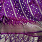 Deep Purple Organza Chiffon Saree with Silver Zari Stripes and Booties  Description