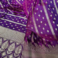 Deep Purple Organza Chiffon Saree with Silver Zari Stripes and Booties  Description