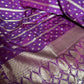 Deep Purple Organza Chiffon Saree with Silver Zari Stripes and Booties  Description