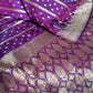 Deep Purple Organza Chiffon Saree with Silver Zari Stripes and Booties  Description
