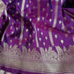 Deep Purple Organza Chiffon Saree with Silver Zari Stripes and Booties  Description