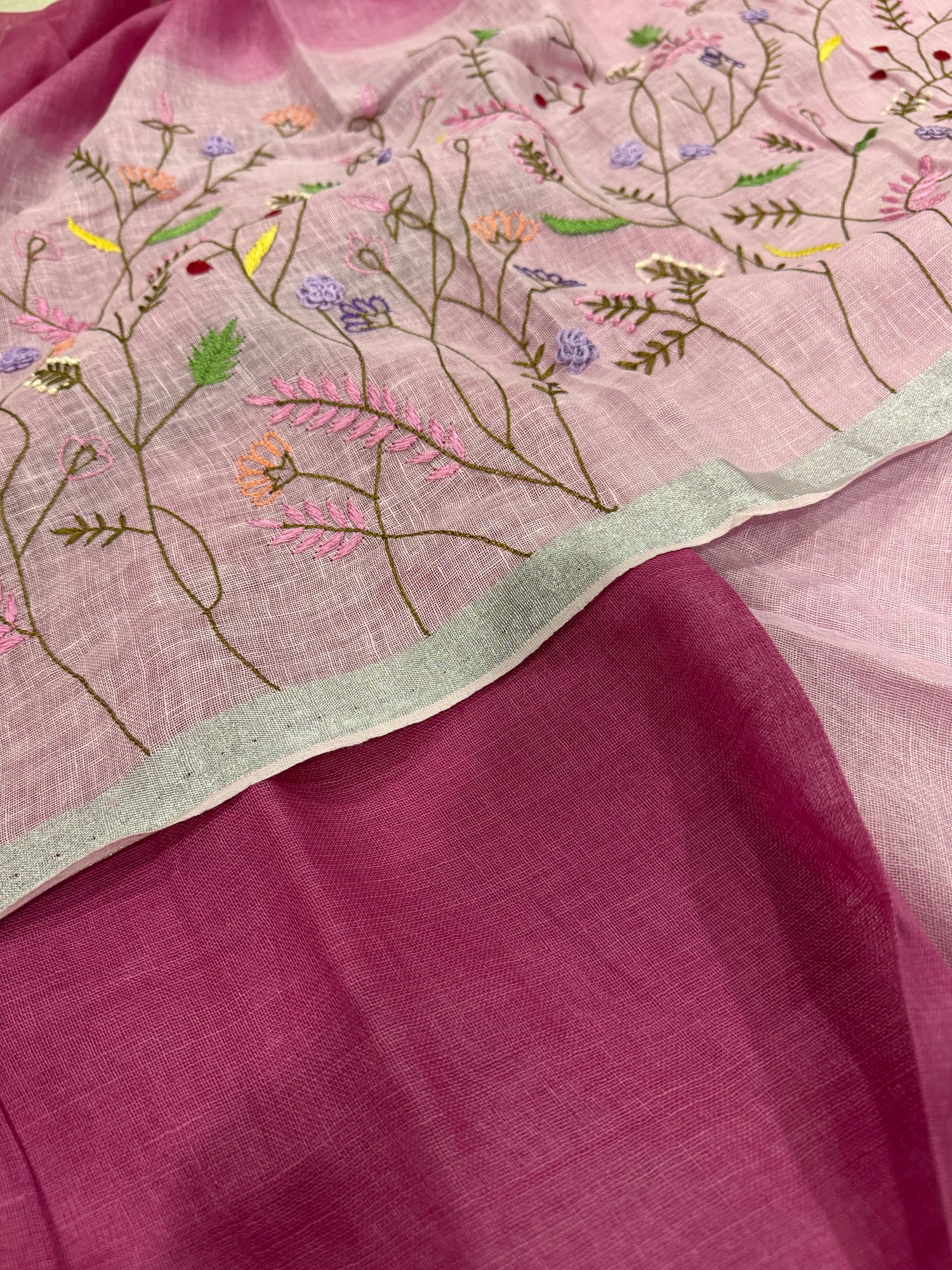 Pink Ombre Pure Linen Saree