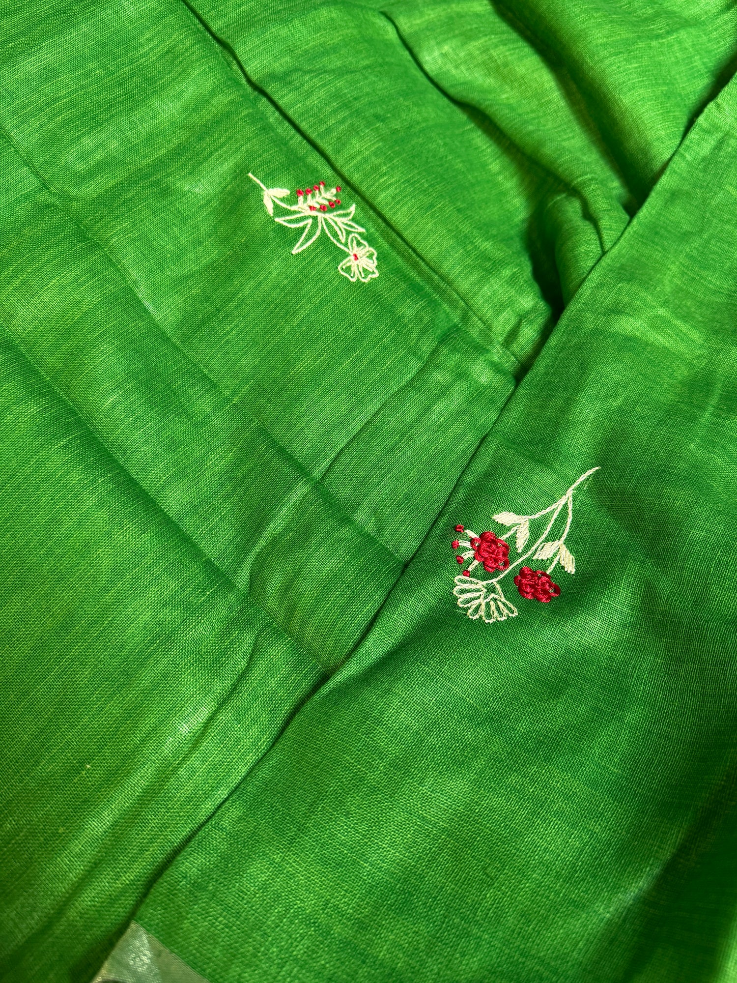 Leaf Green Pure Linen Saree