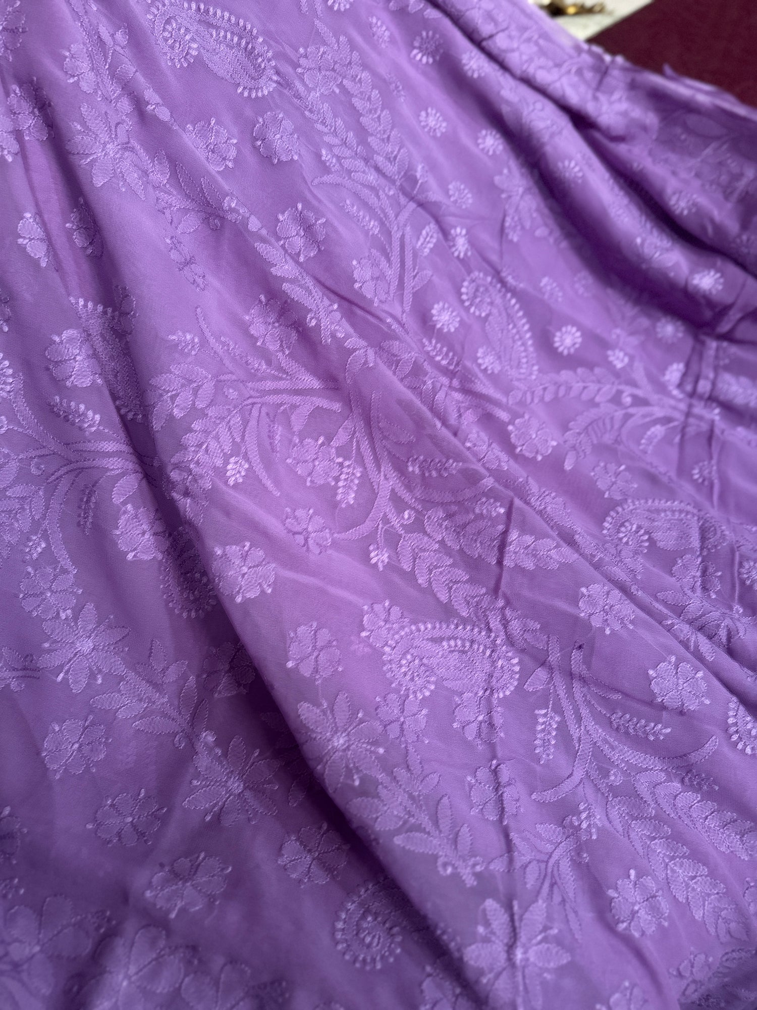 Lavender Lucknowi Thread Shadow Work Georgette Saree