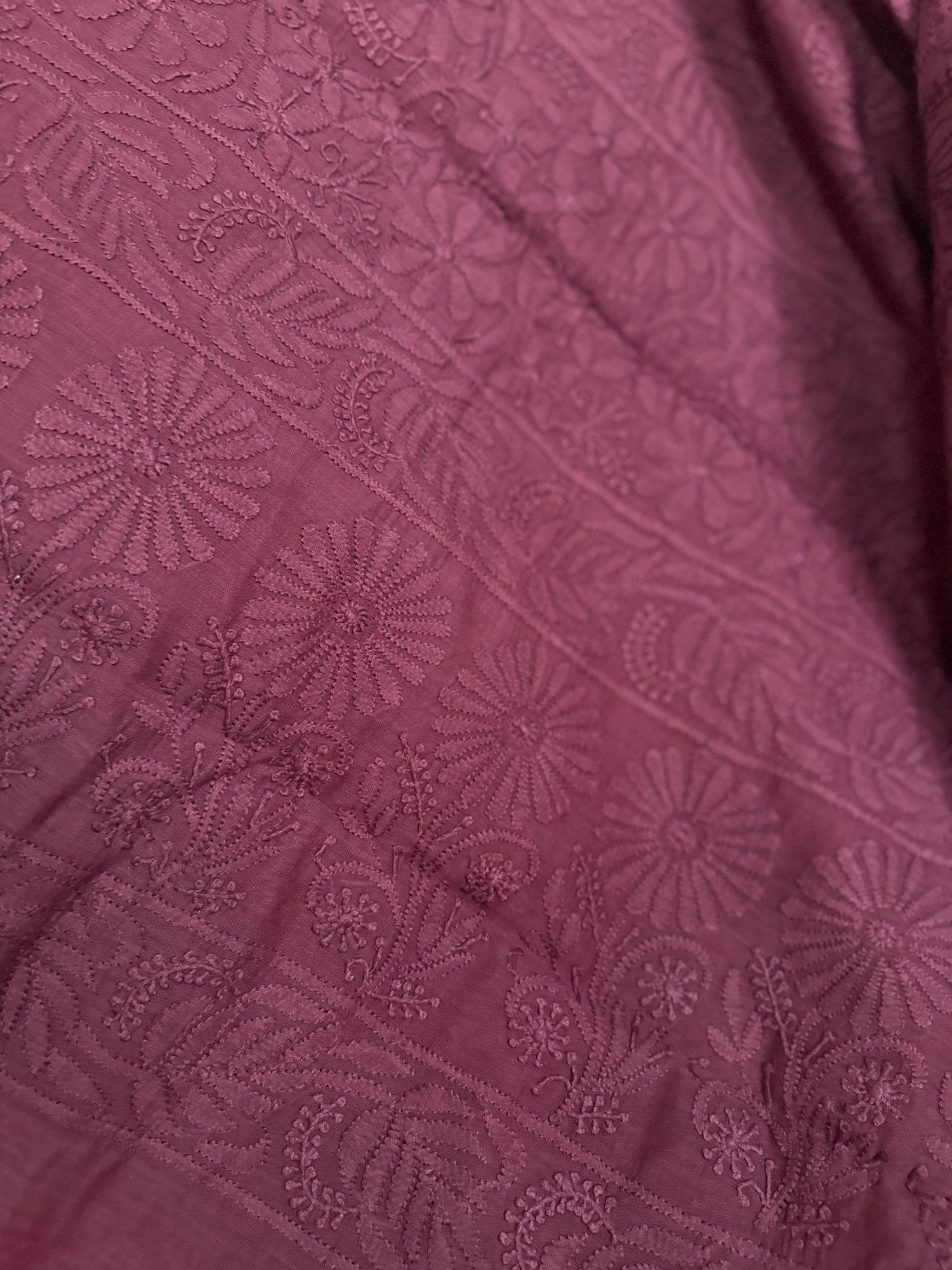 Maroon Lucknowi Shadow Work Mul Chanderi Saree