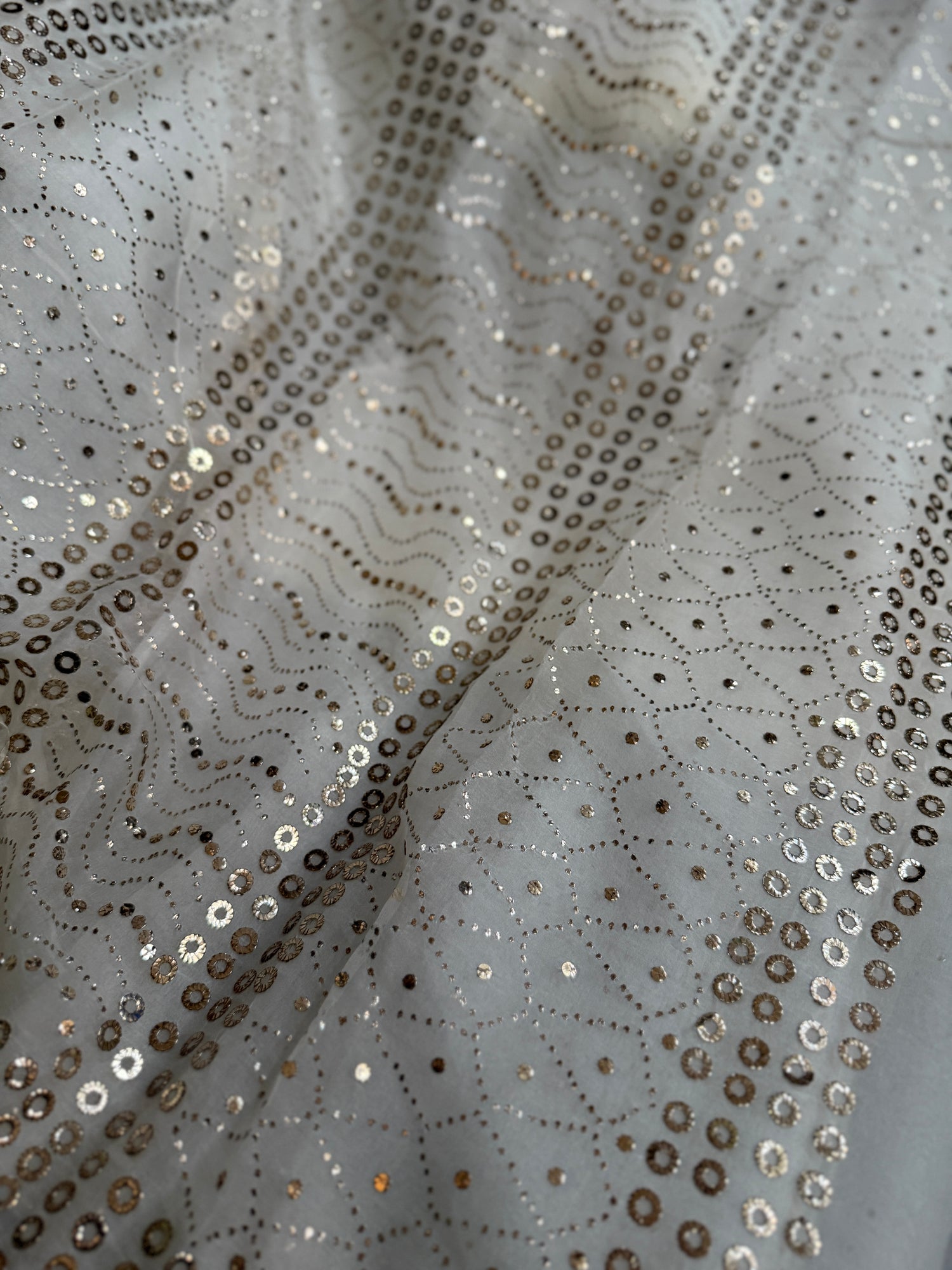 White Lucknowi Kamdani Silk Organza Saree